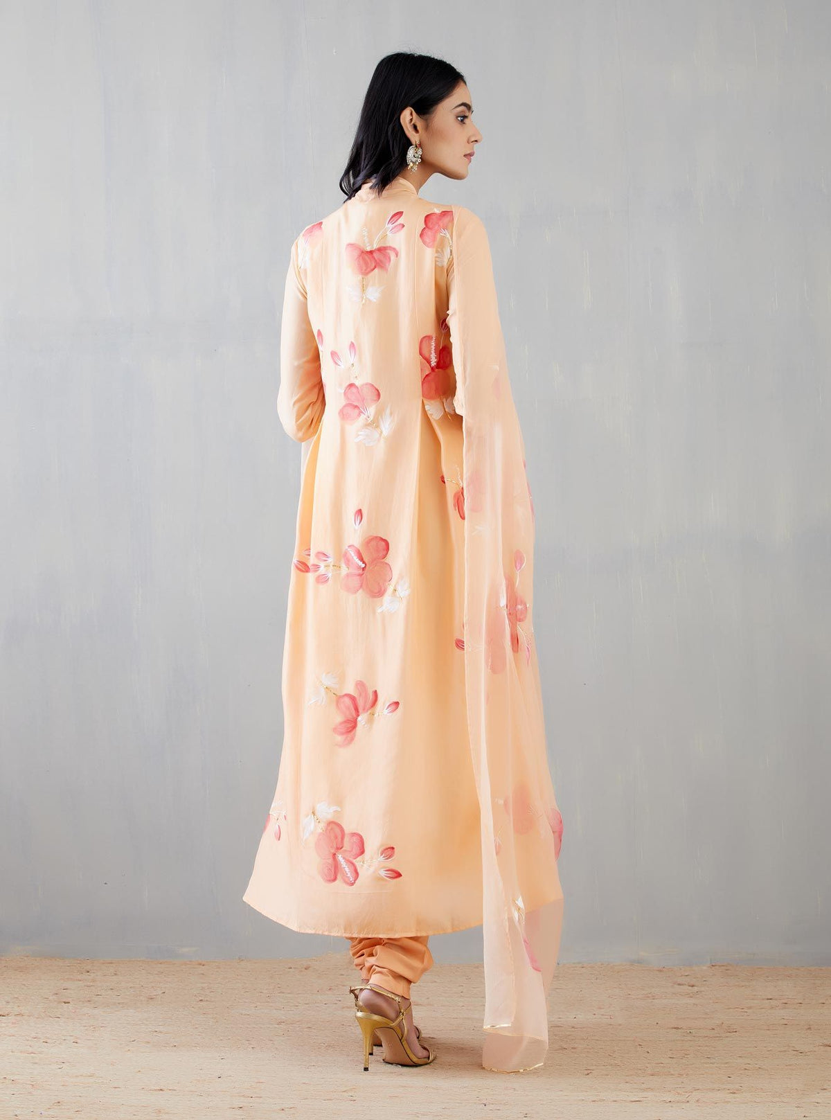Hibiscus Roses On Mango Silk Kurta