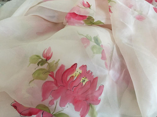 Peonies on Ivory Organza Saree