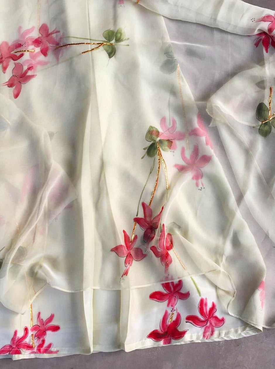 Robin Songbird Flowers on Pista Silk Kurta