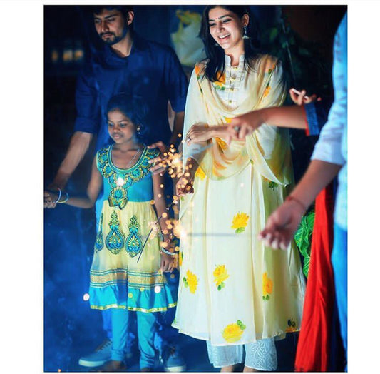 The Lemon Rose on Silk Kurta