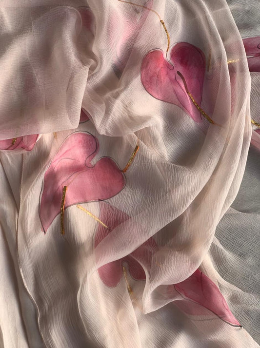 Anthuriums on Dusky Rose Silk Kurta