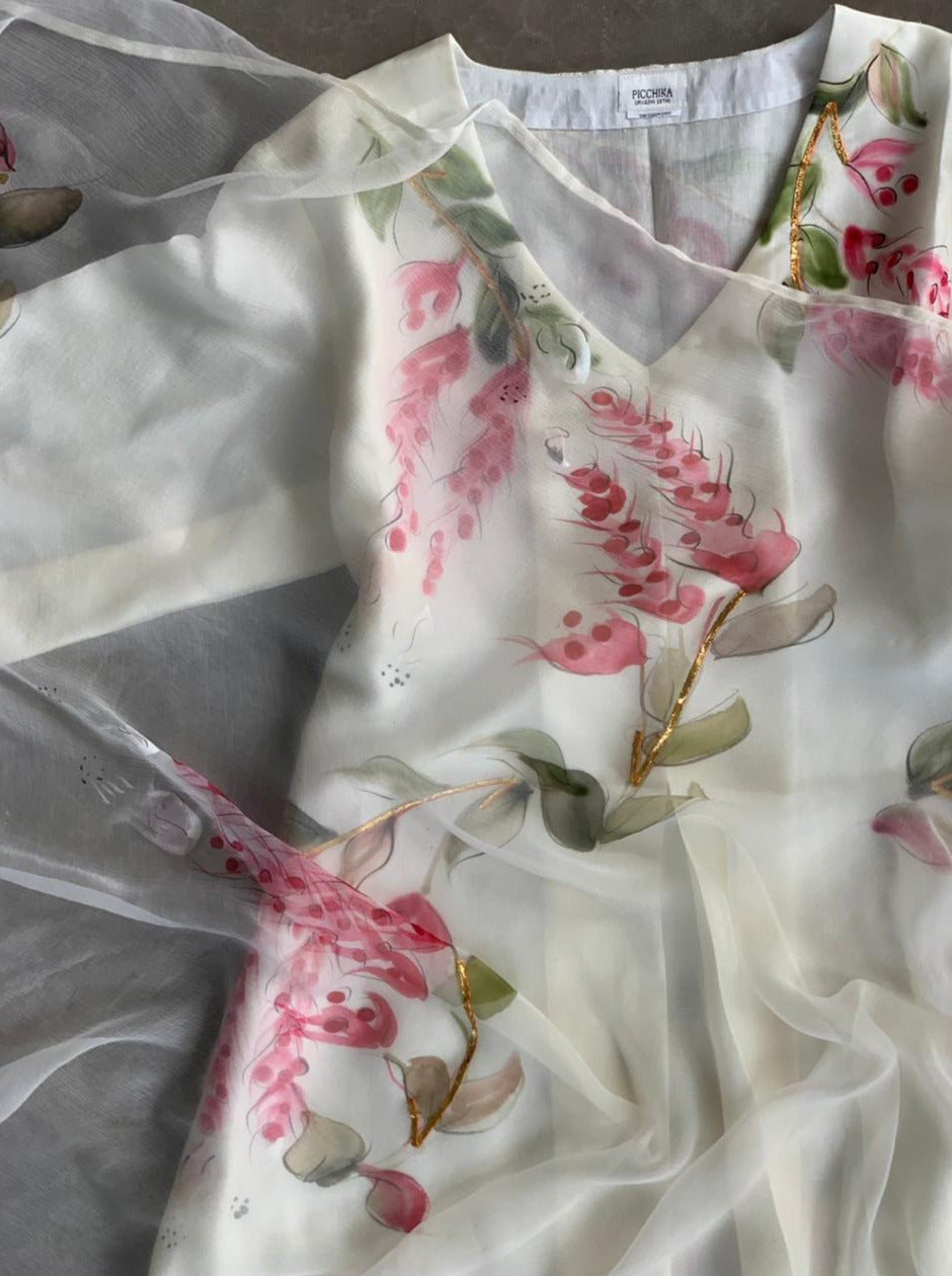 Pheasant’s Berry on Ivory Silk Kurta
