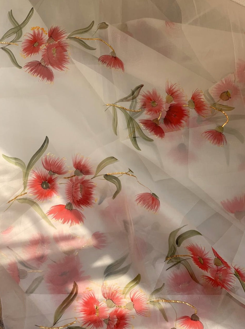 Gum Tree Flowers on Ivory Organza Saree