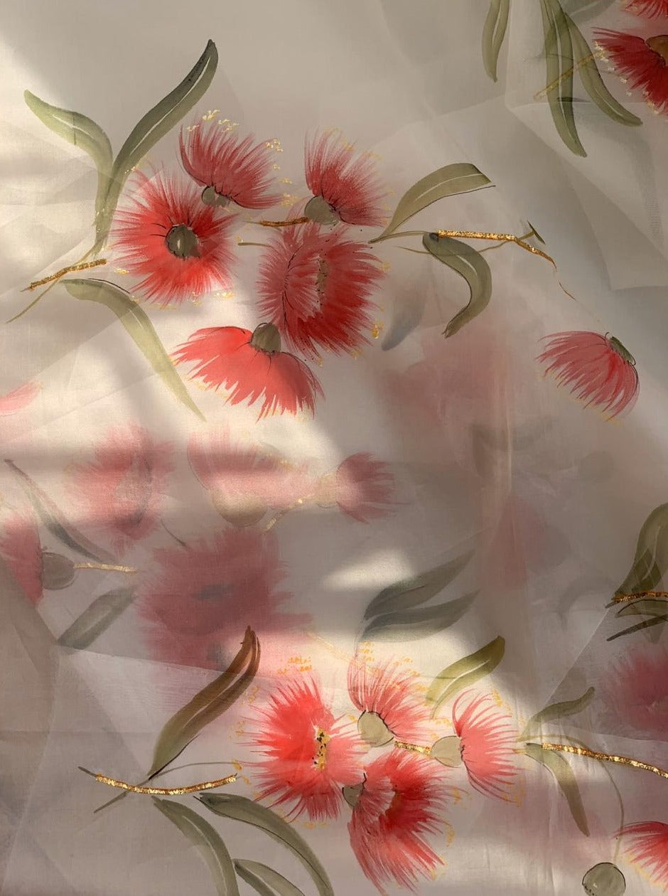 Gum Tree Flowers on Ivory Organza Saree