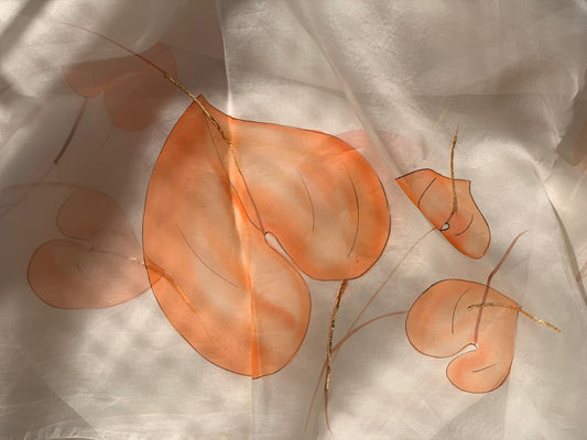 Flamingo flowers in Saffron Organza Saree