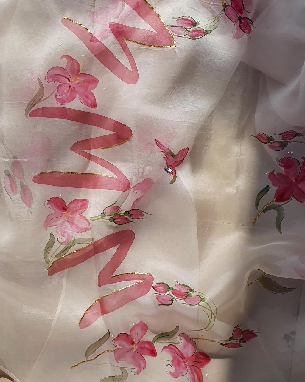 Custom Name on Lilies Organza Saree