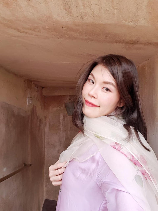 Pheasant Berry's on Ivory Organza Dupatta with Lilac Plain Kurta