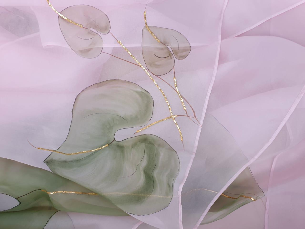 Almond anthuriums Organza Saree