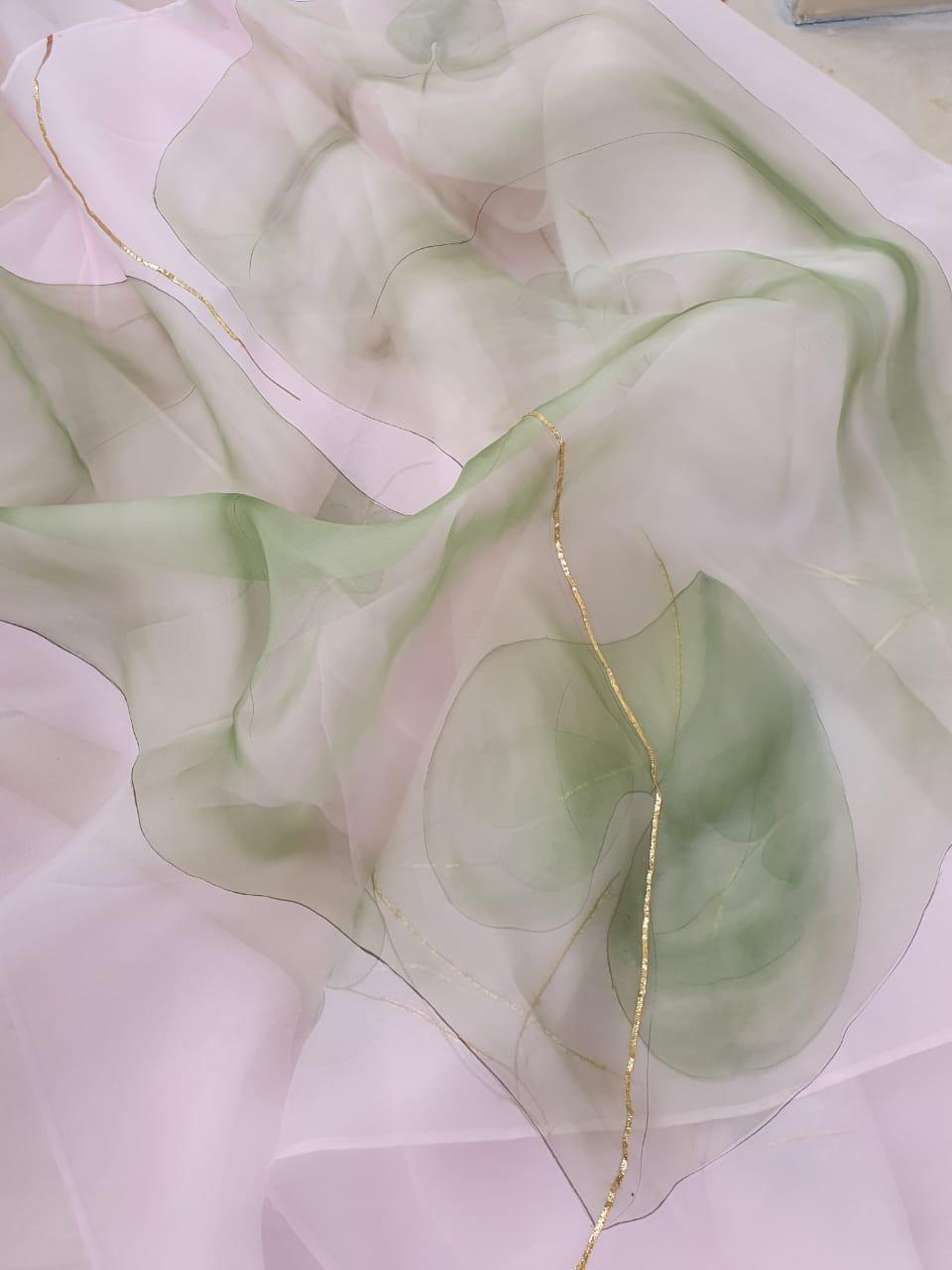 Almond anthuriums Organza Saree