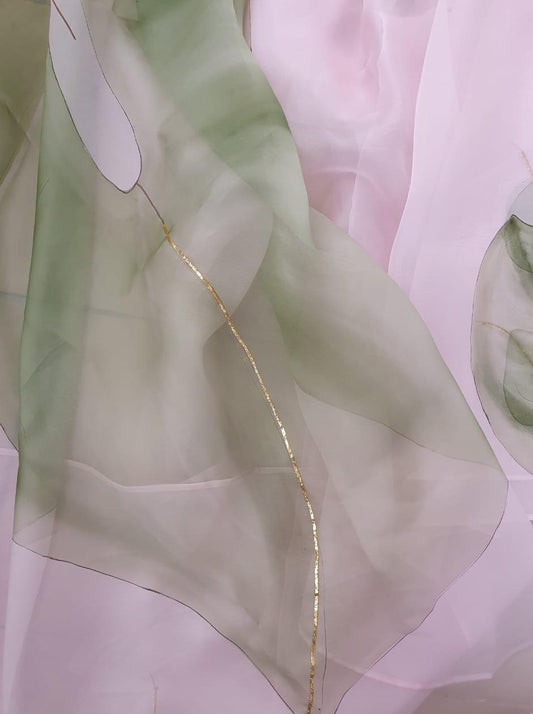 Almond anthuriums Organza Saree