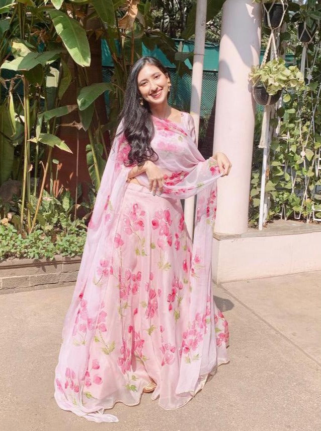 Bouganville’s on Dull rose- Lehenga