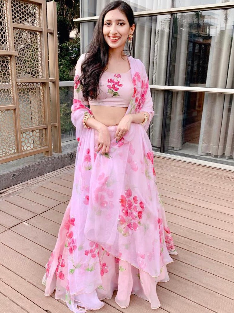 Bouganville’s on Dull rose- Lehenga