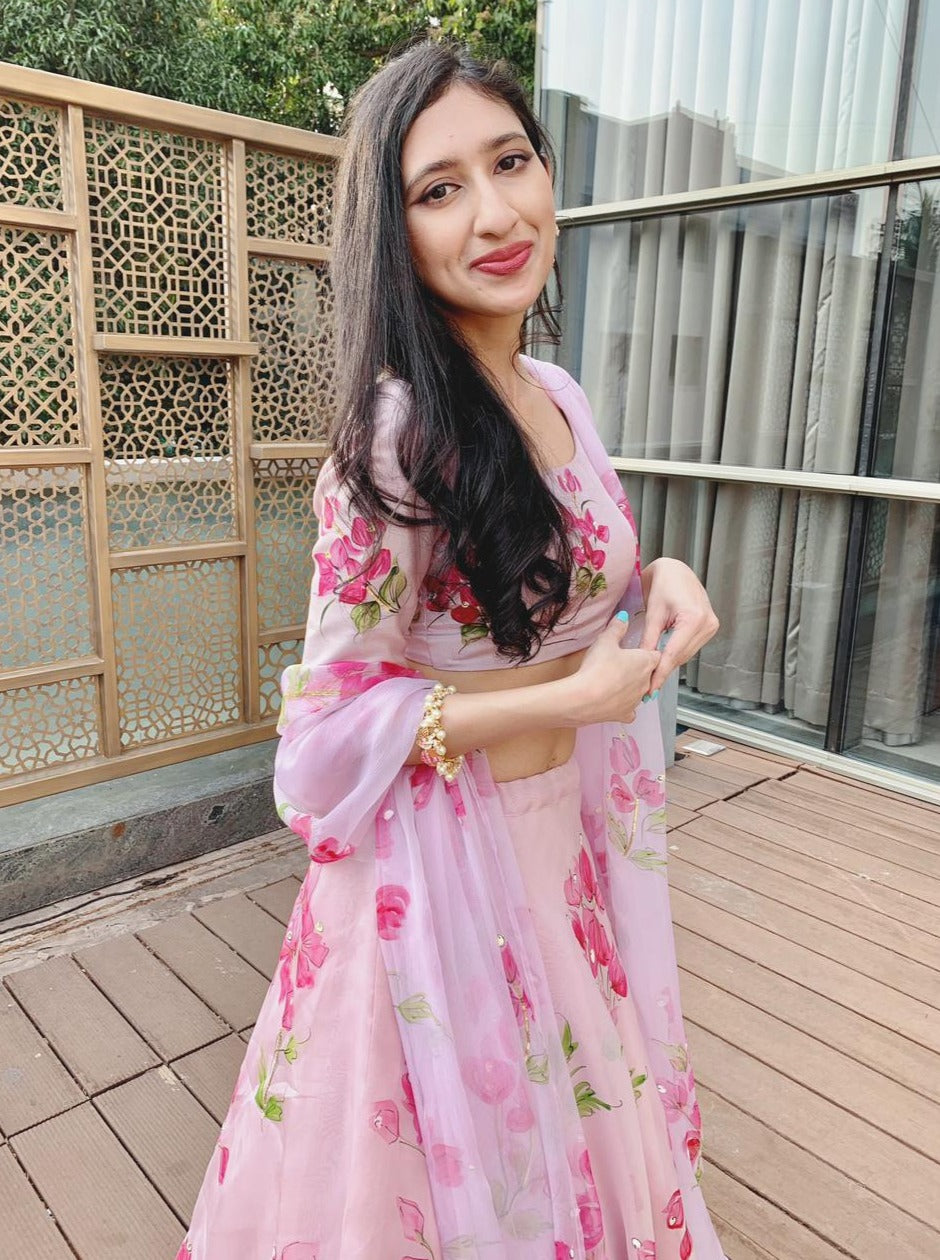 Bouganville’s on Dull rose- Lehenga