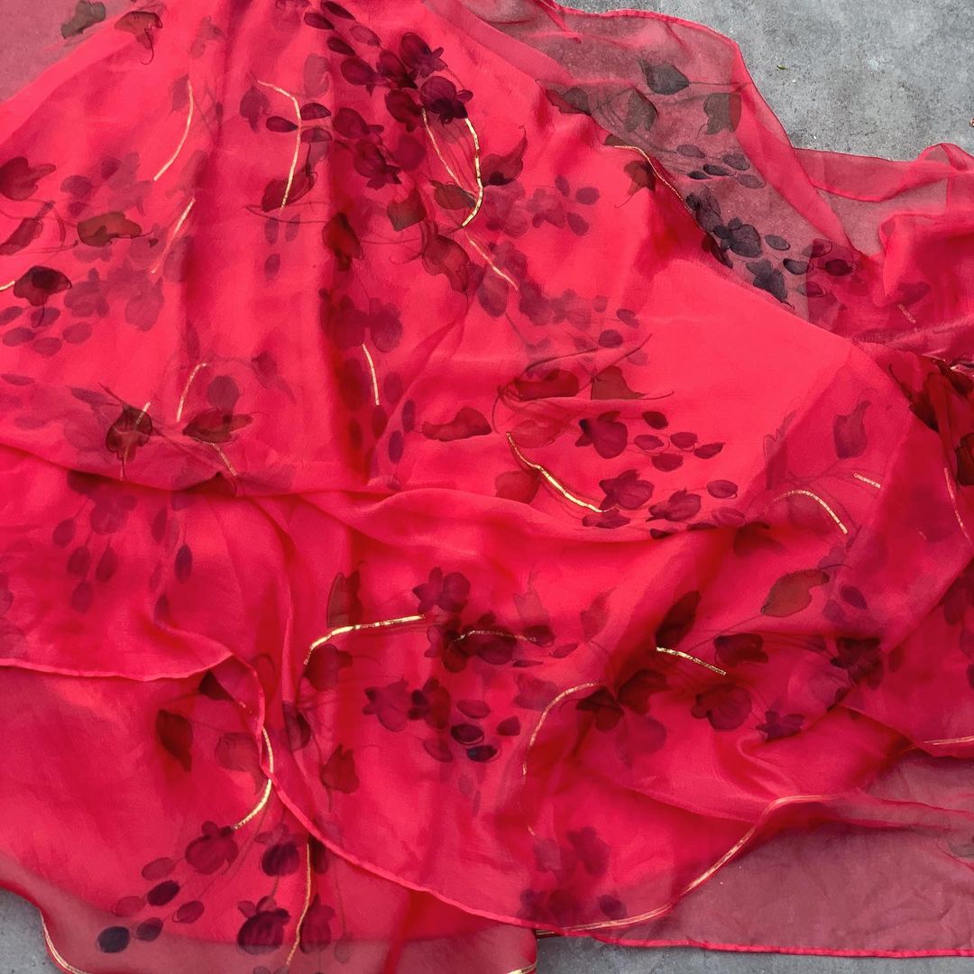 Organza Lehenga in Red