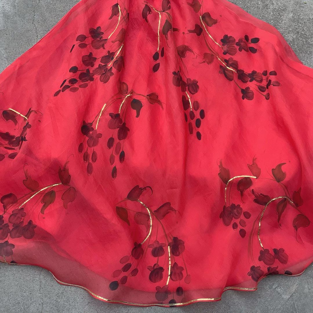 Organza Lehenga in Red