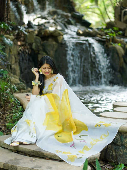 Custom Name on Yellow Lily Organza Saree