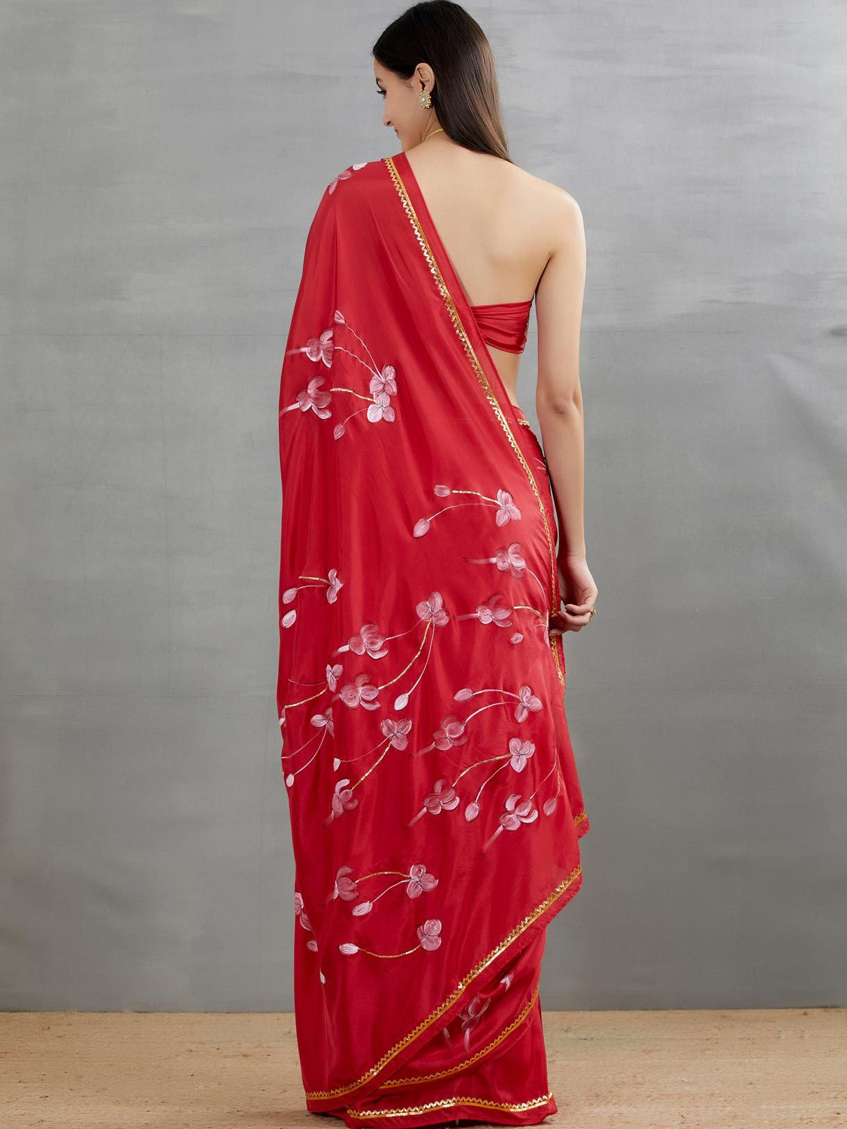 White Fuschia’s On Red Silk Saree with border