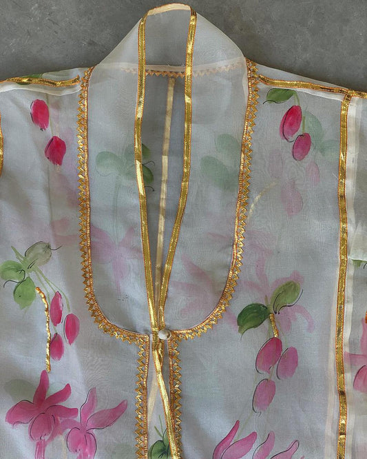 Pink Fuschia’s on Organza Kali cover up With chiffon duppata