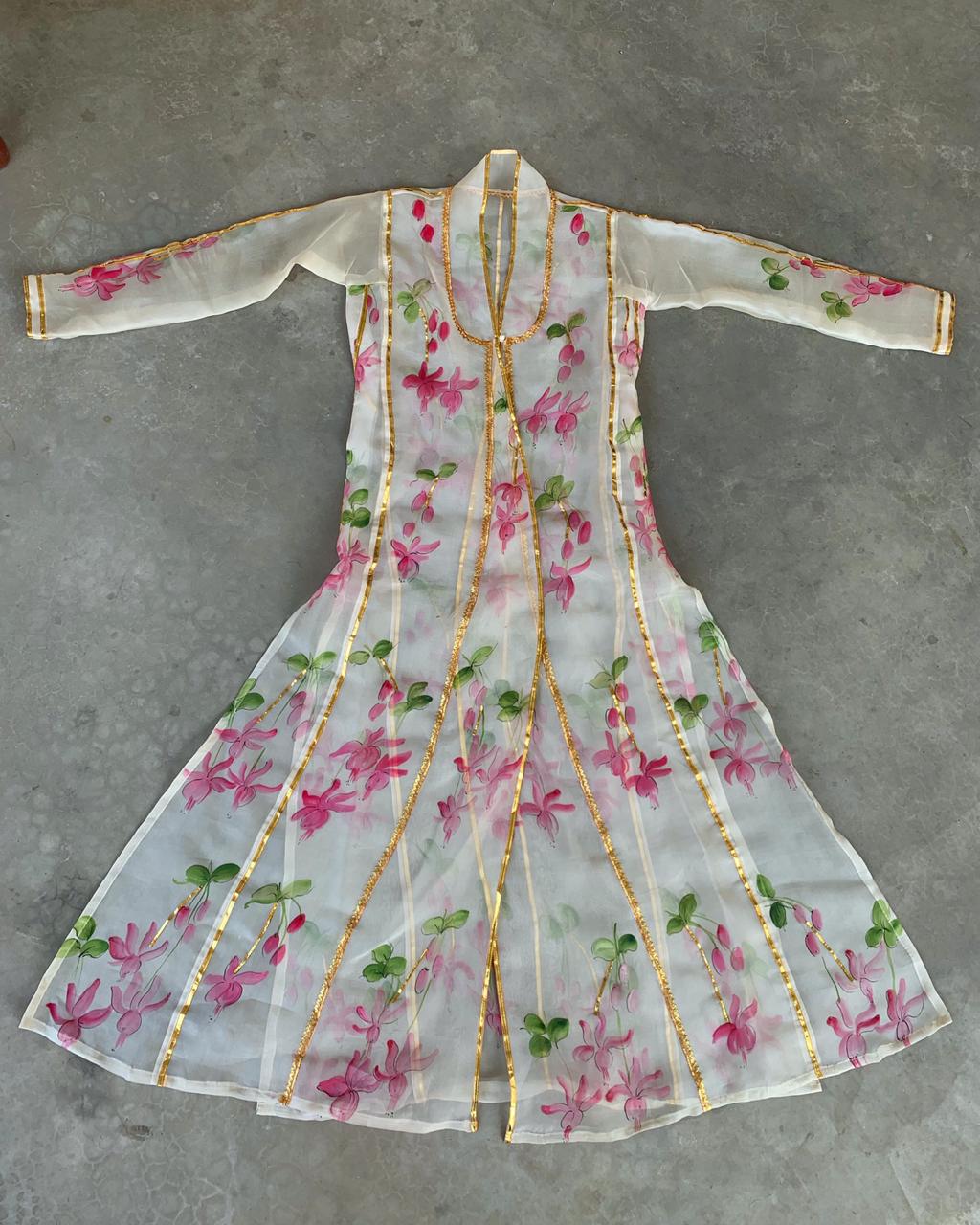 Pink Fuschia’s on Organza Kali cover up With chiffon duppata