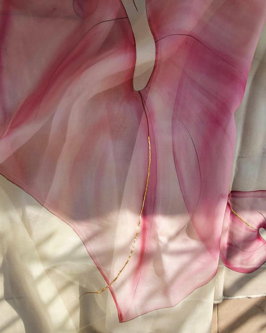 Anthuriums on Pista Organza Saree