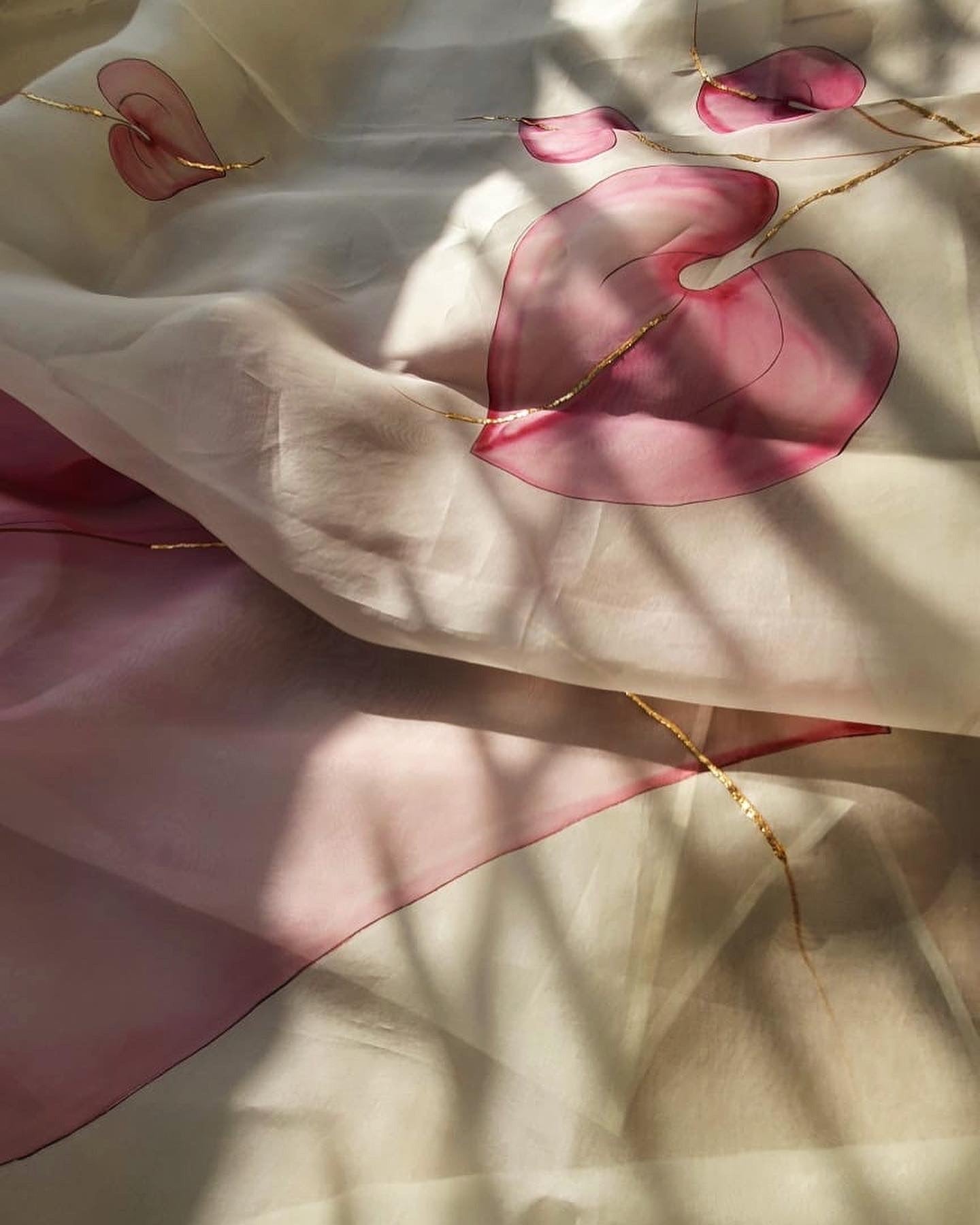 Anthuriums on Pista Organza Saree