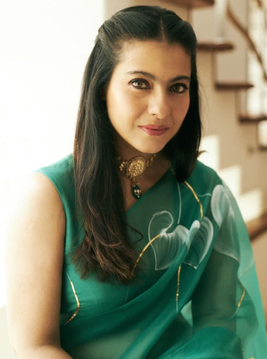 Anthuriums on Emerald Green Organza Saree