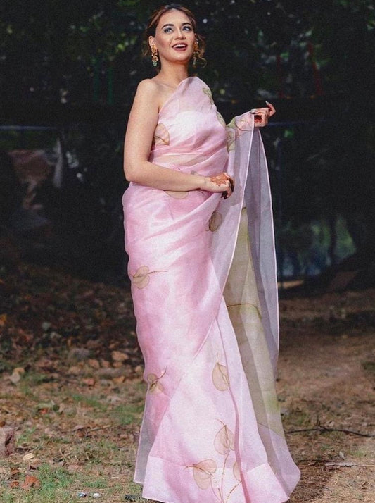 Almond anthuriums Organza Saree