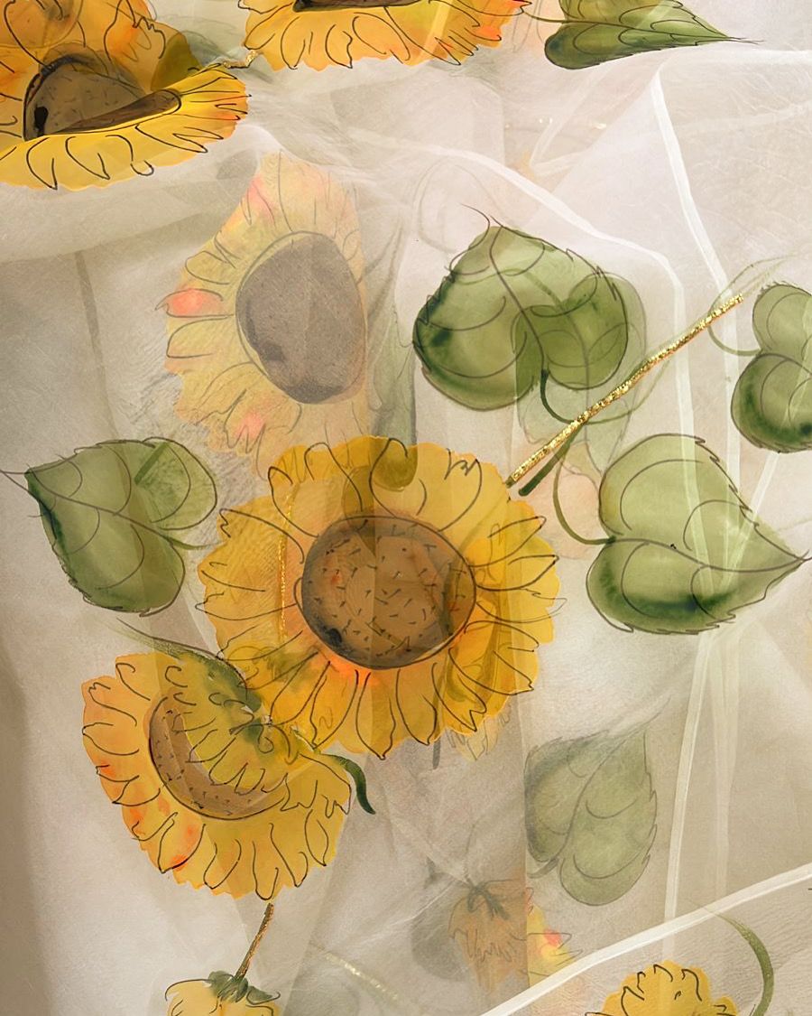 Sunflowers on Lemon Organza Saree