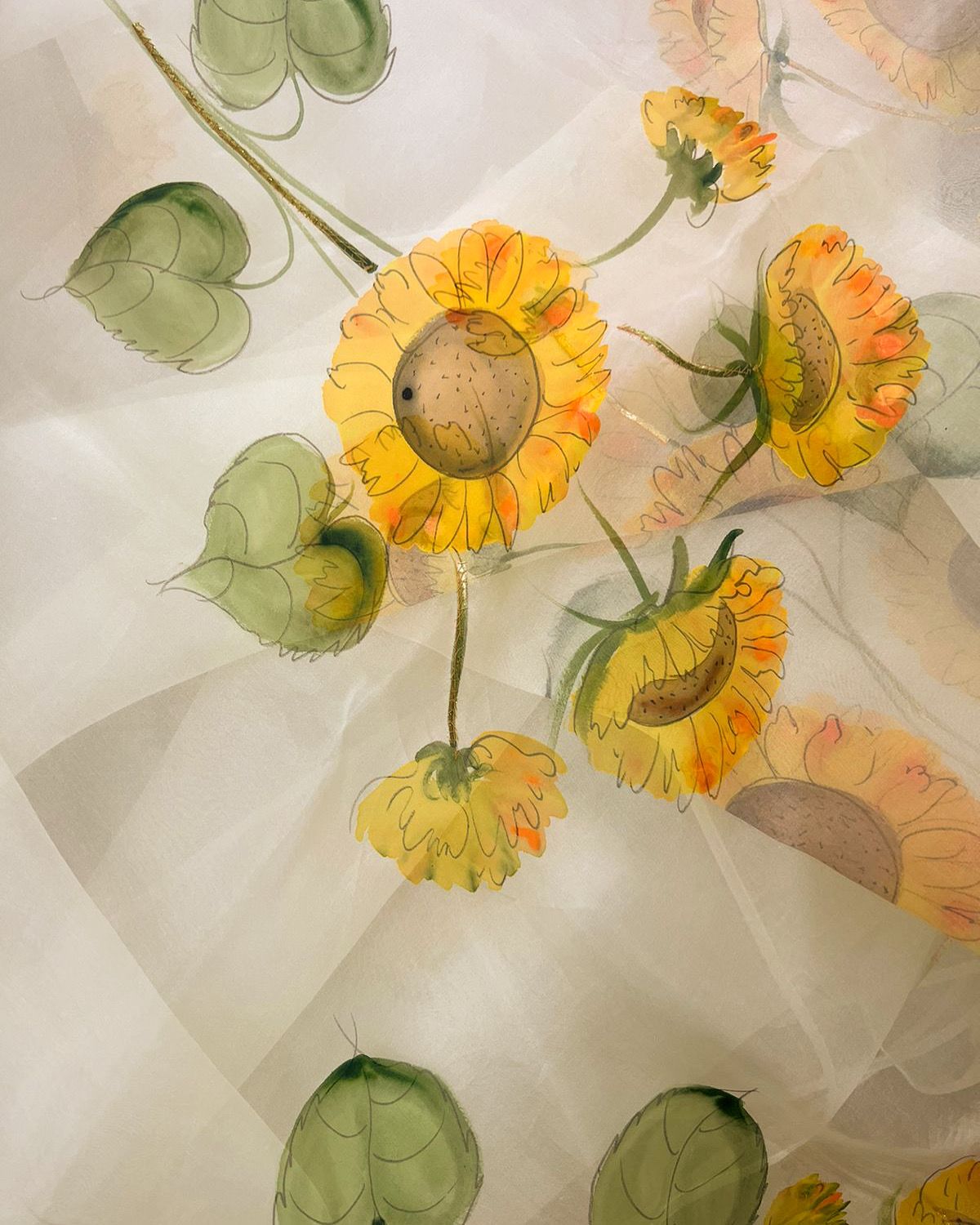 Sunflowers on Lemon Organza Saree