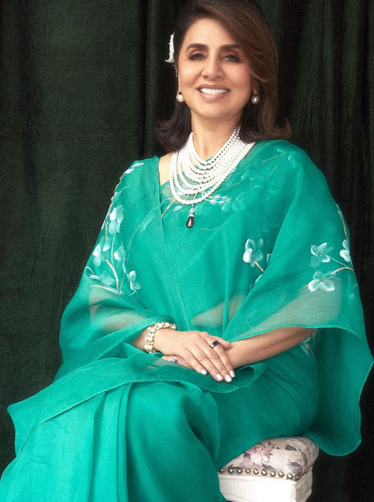 Acnistus on Emerald Green Organza Saree