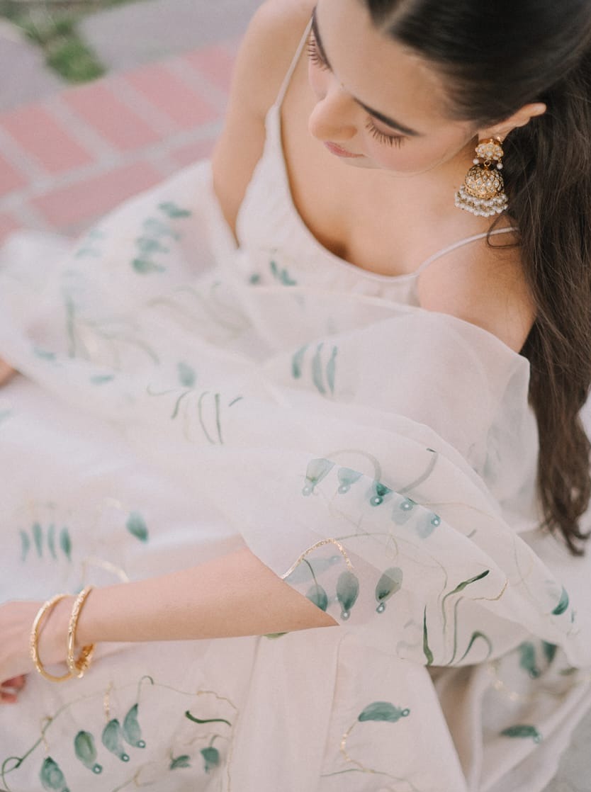 Persian Lilies on Flaired Kurta with organza dupatta