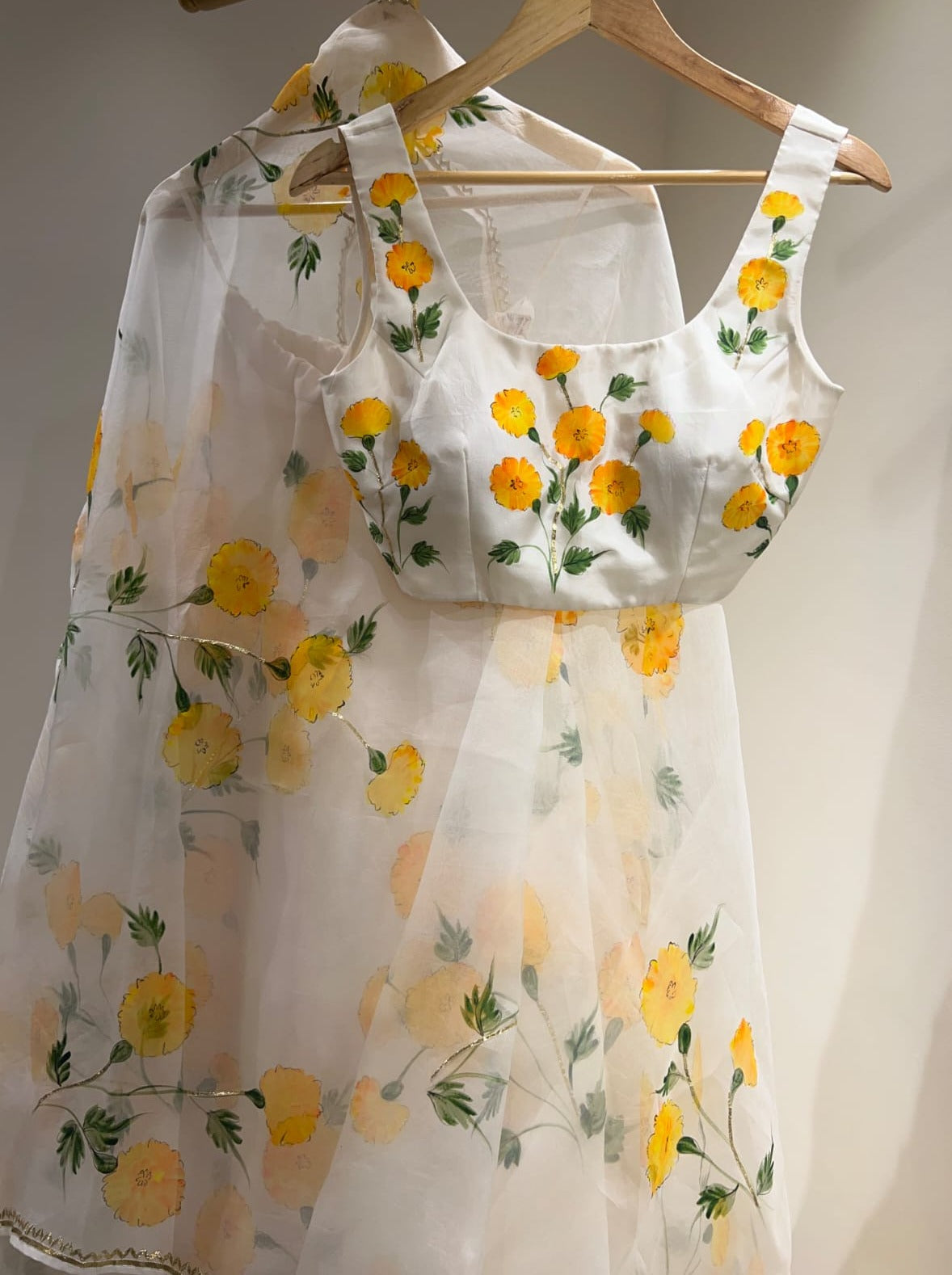 Marigolds on Ivory Organza Lehenga