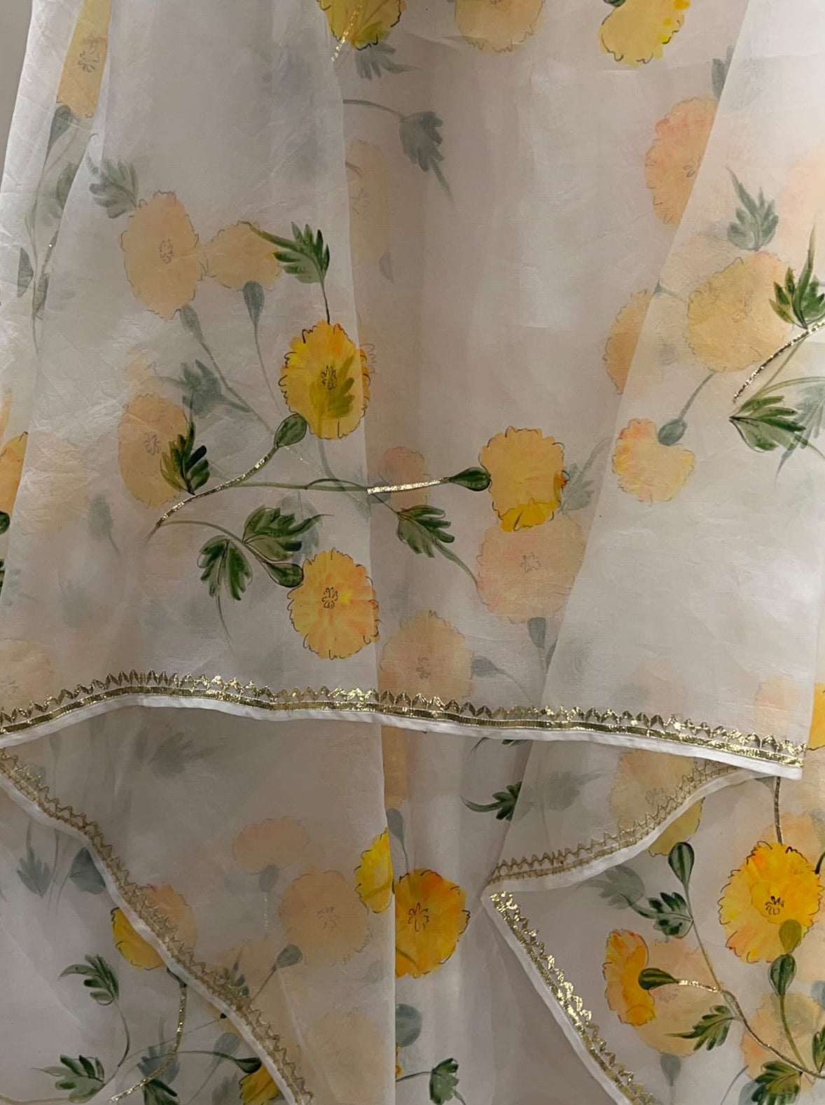 Marigolds on Ivory Organza Lehenga
