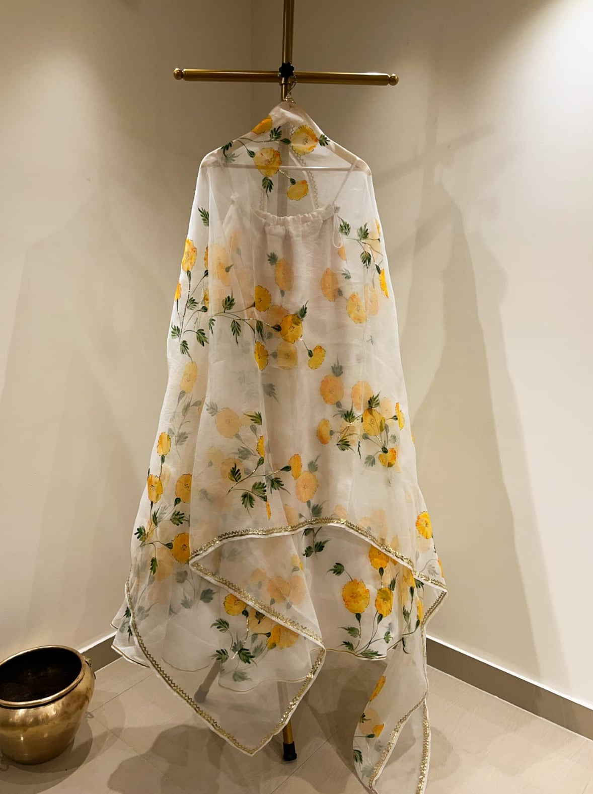 Marigolds on Ivory Organza Lehenga