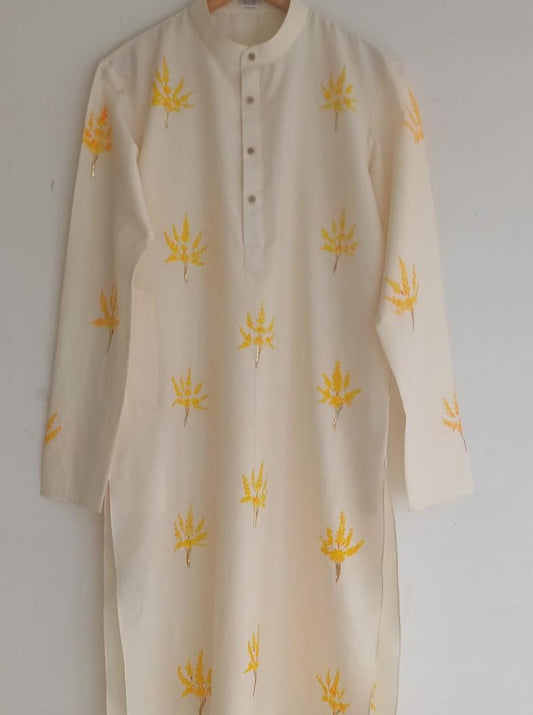 Yellow Maple Trees on Lemon Men's kurta
