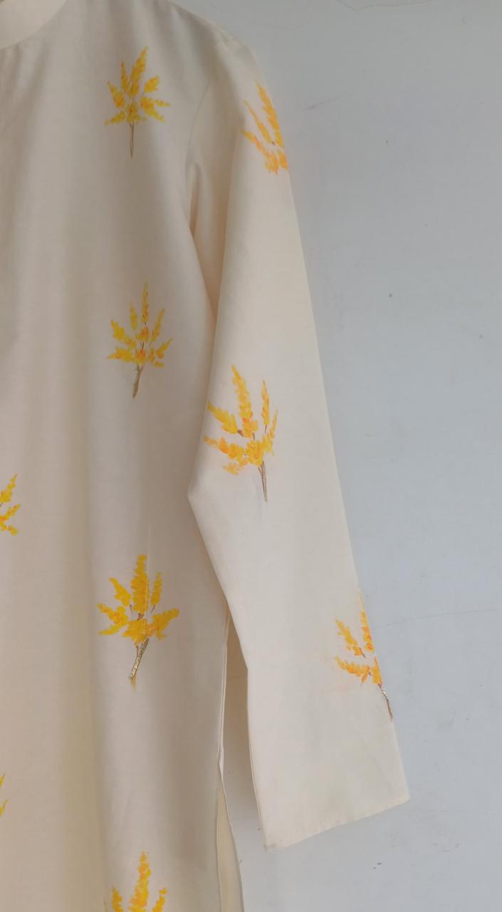 Yellow Maple Trees on Lemon Men's kurta