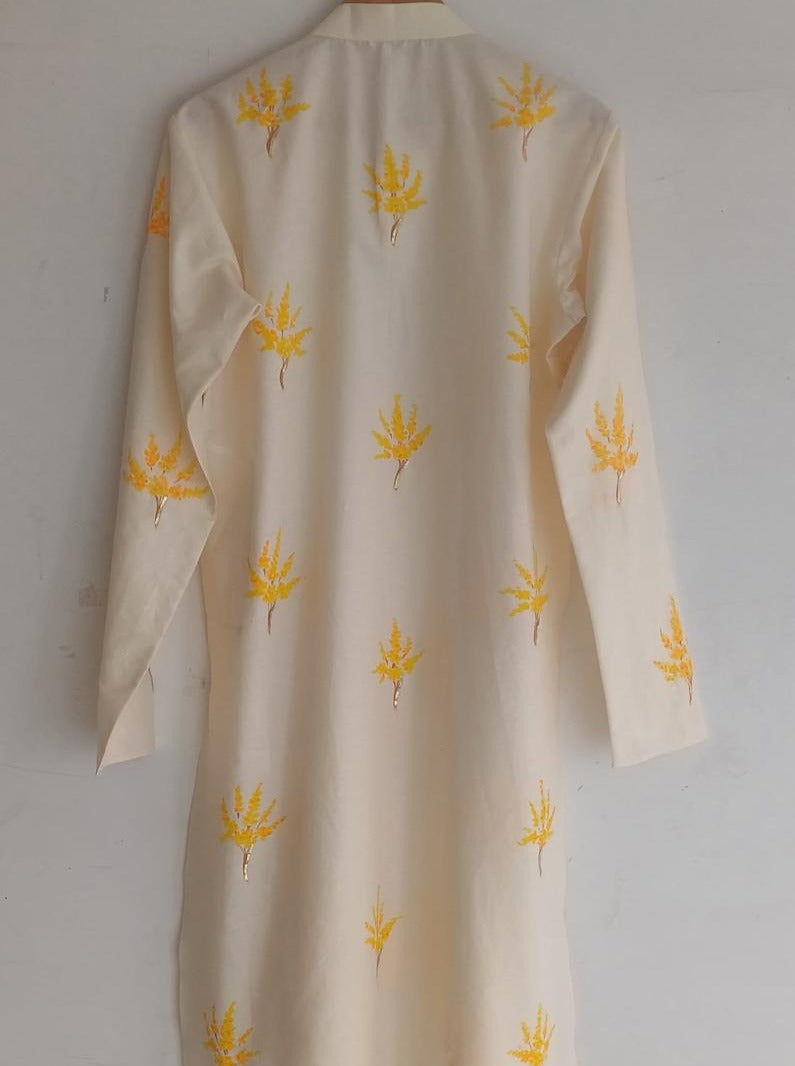Yellow Maple Trees on Lemon Men's kurta
