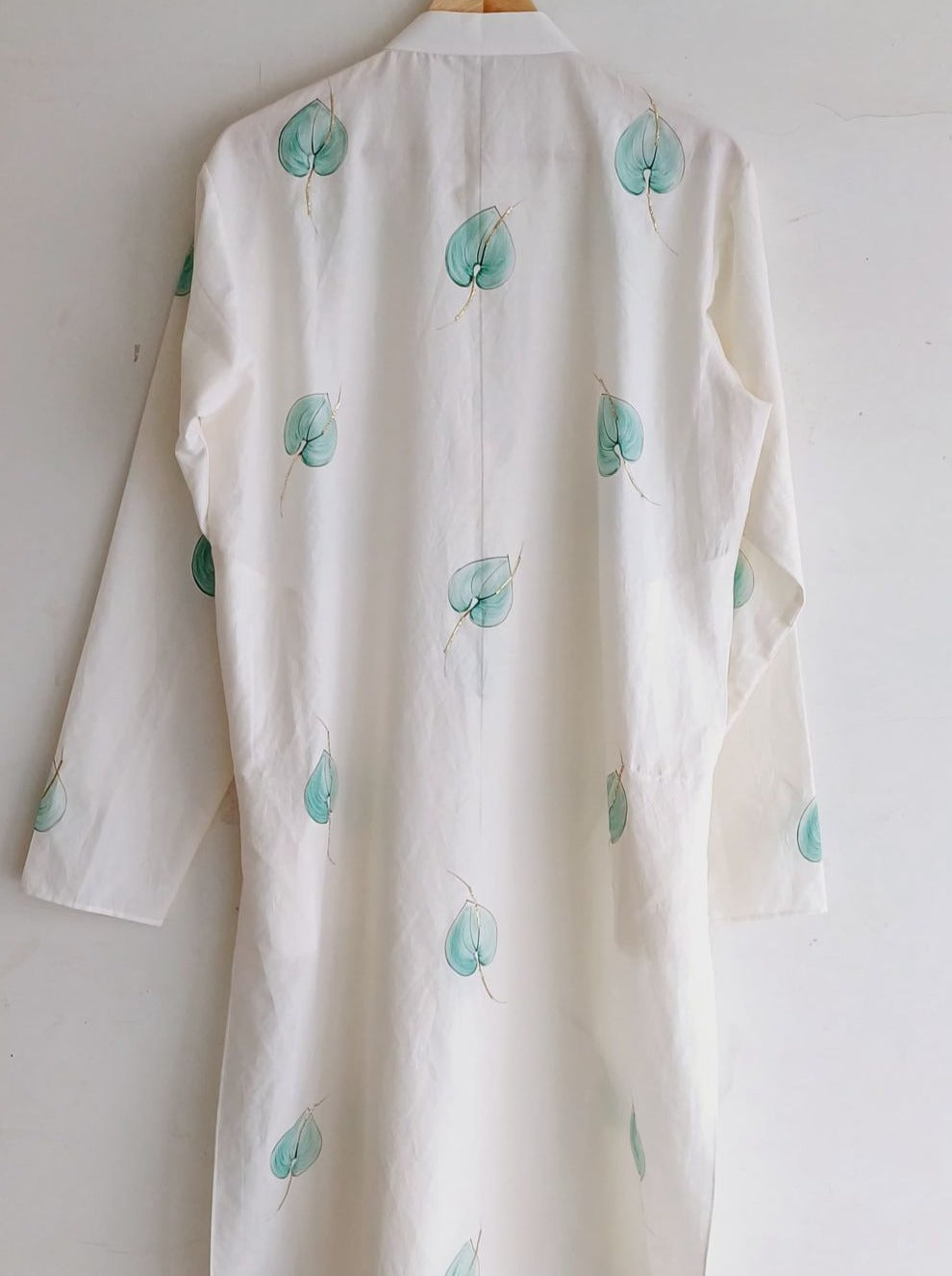 Blue Flamingo Flowers on Ivory Mens Kurta