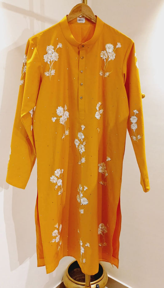 Marigolds on Golden Yellow Mens kurta with sequins