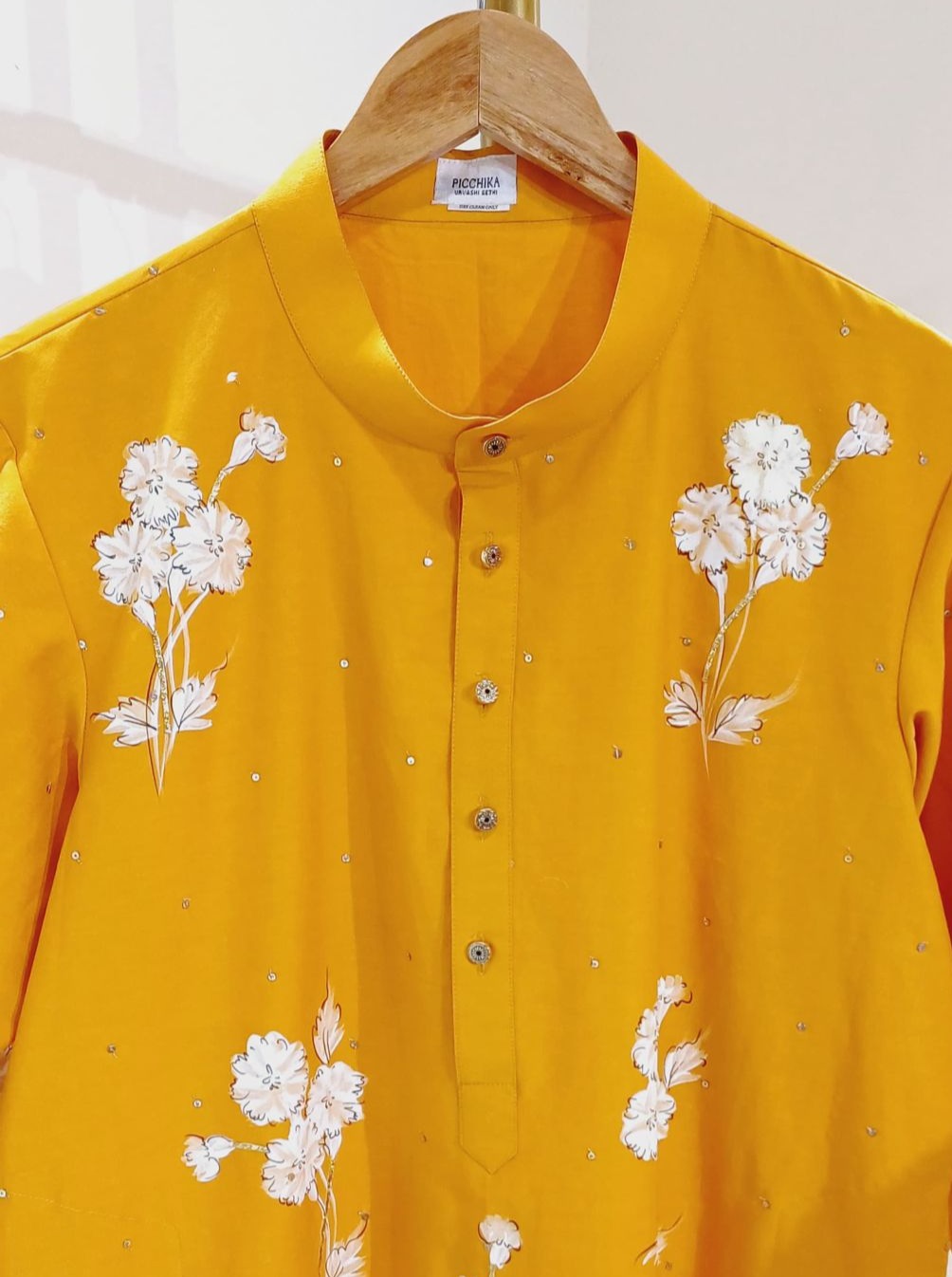 Marigolds on Golden Yellow Mens kurta with sequins