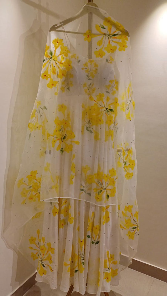 Elder Flowers on Ivory Flaired Kurta with Sequins