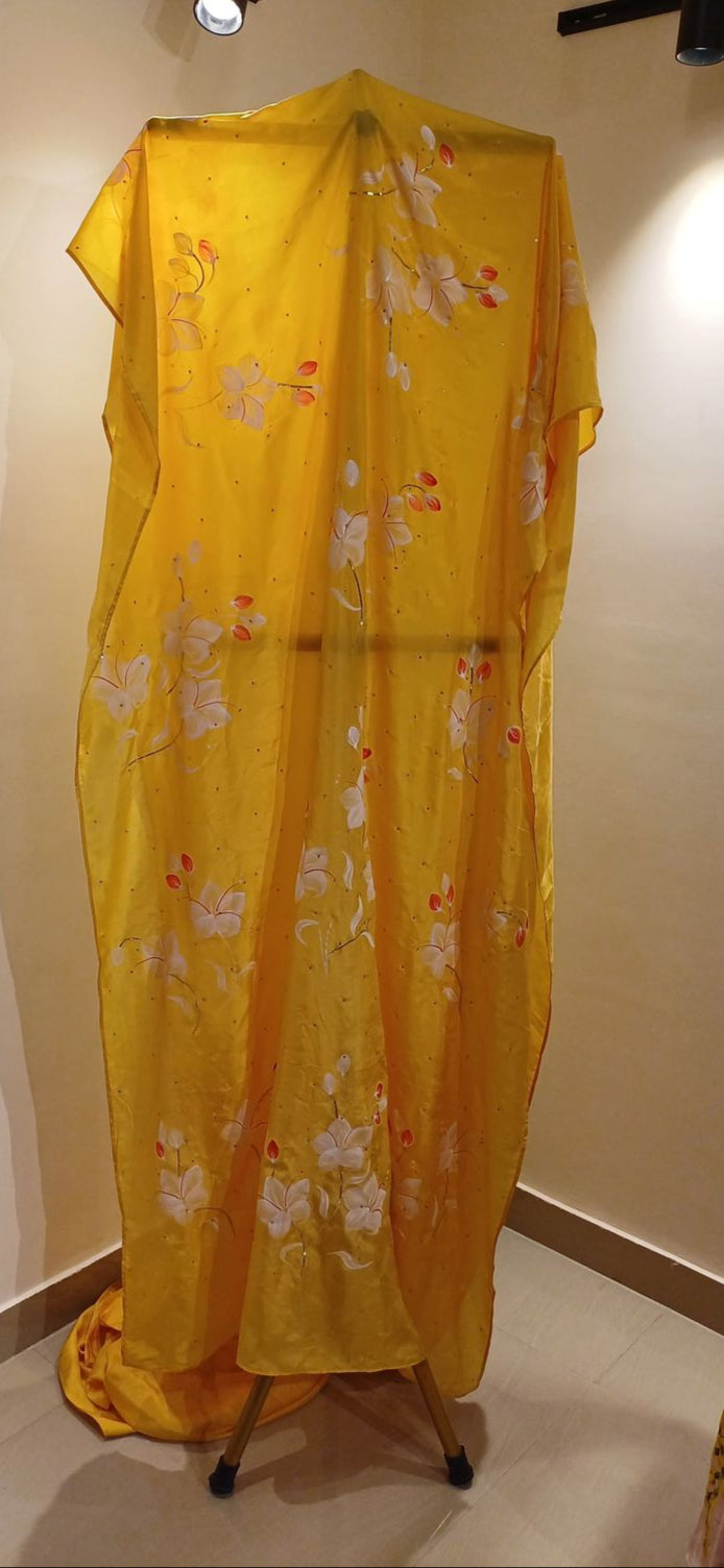 Lilies on Flat Chiffon Saree With Sequins