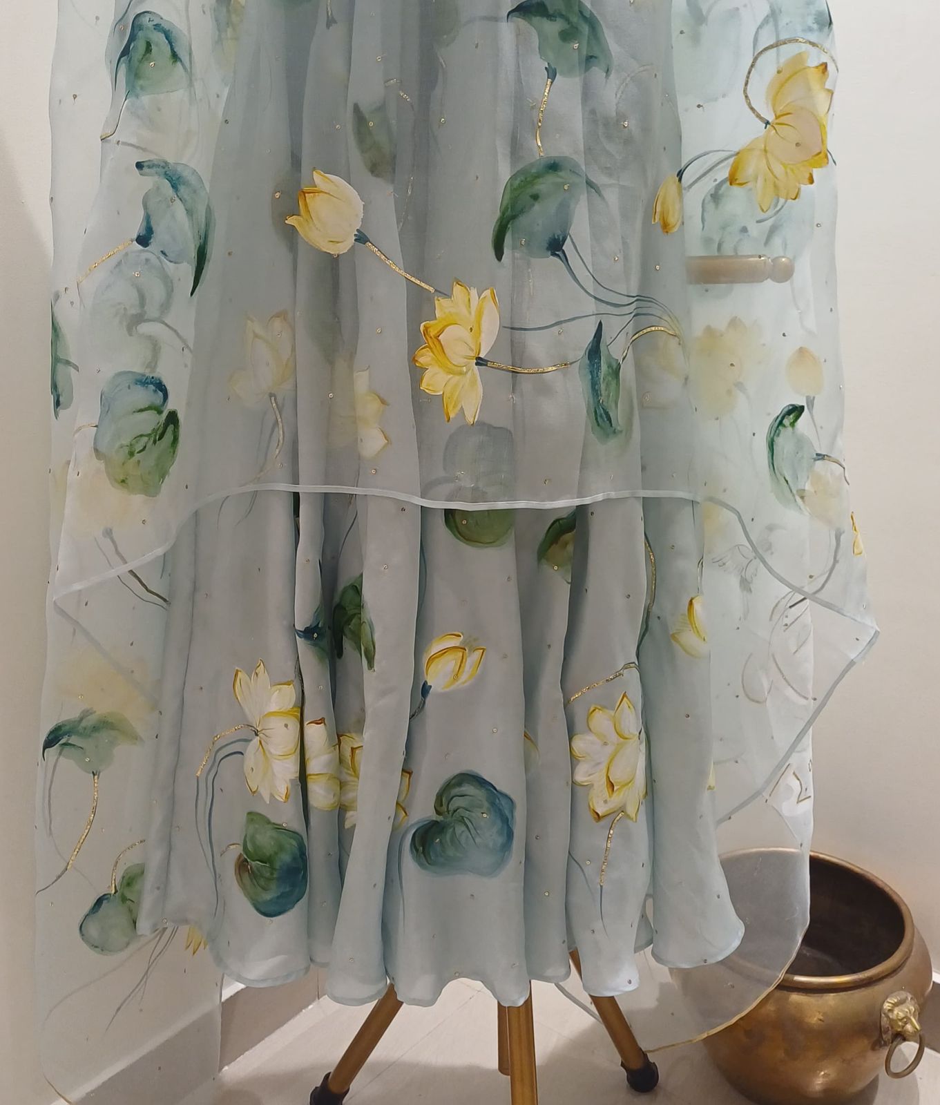 Lotus on powder blue silk flaired kurta set with Sitara’s