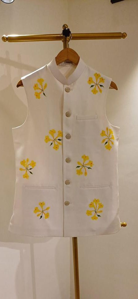 Elder flowers on ivory Nehru jacket