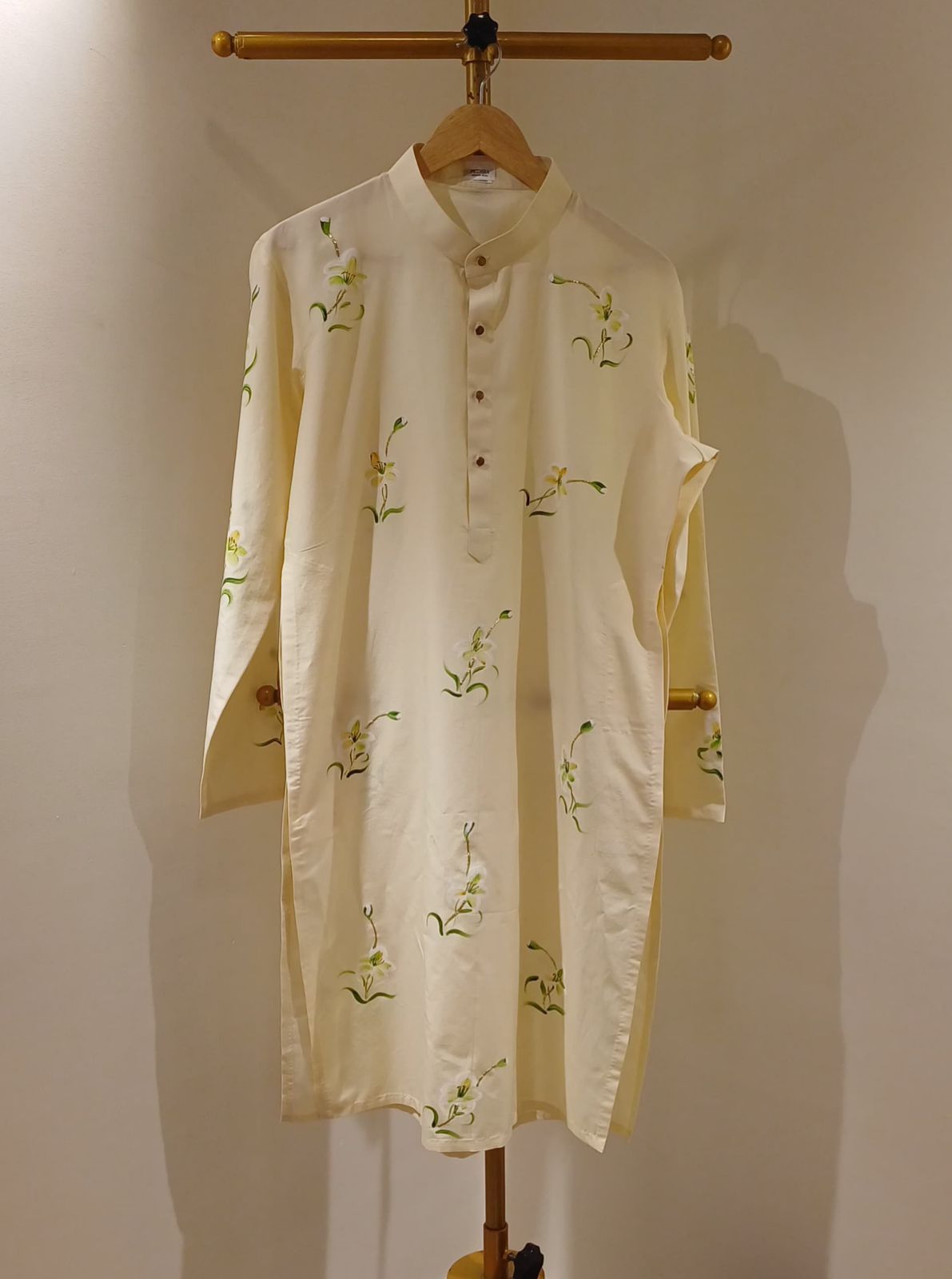Lilies on Butter Yellow Mens kurta