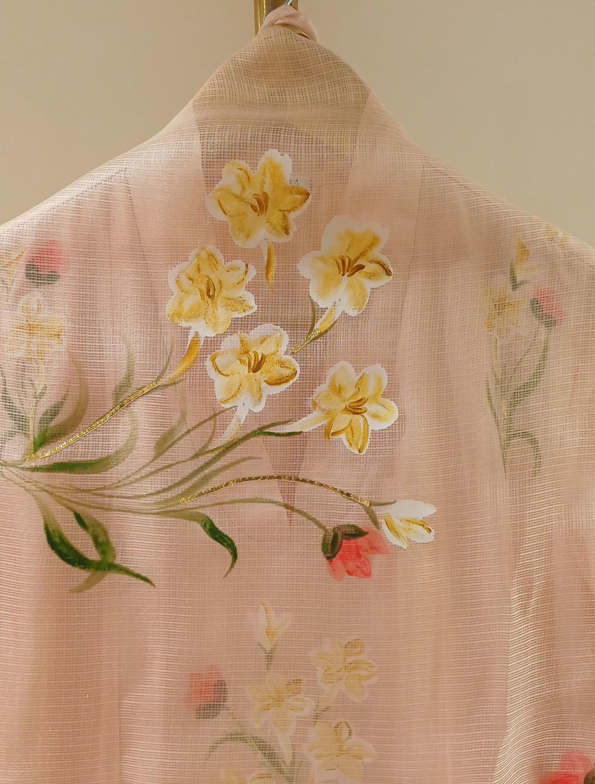 Tuber Roses on Dusky Rose pure silk Kurta