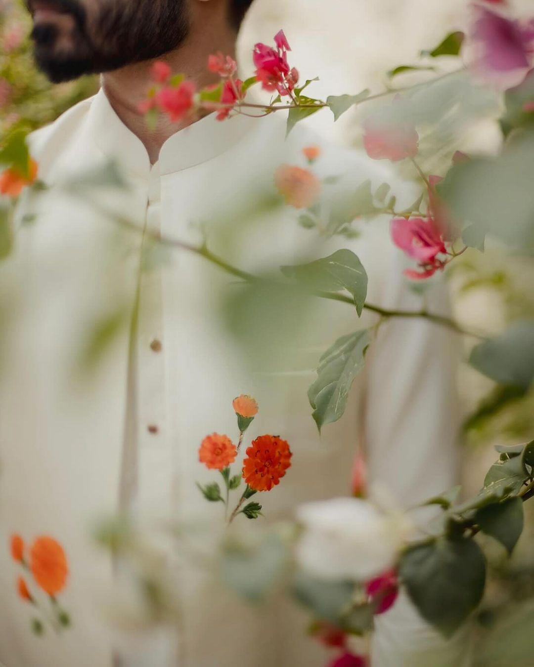 Marigolds on ivory - front open Nehru jacket