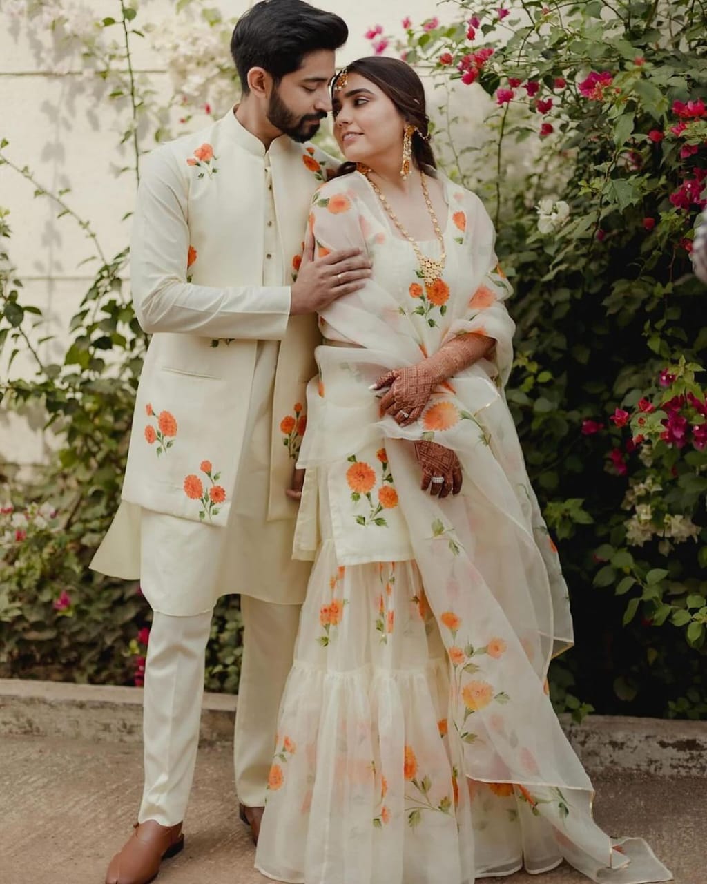 Marigolds on ivory - front open Nehru jacket