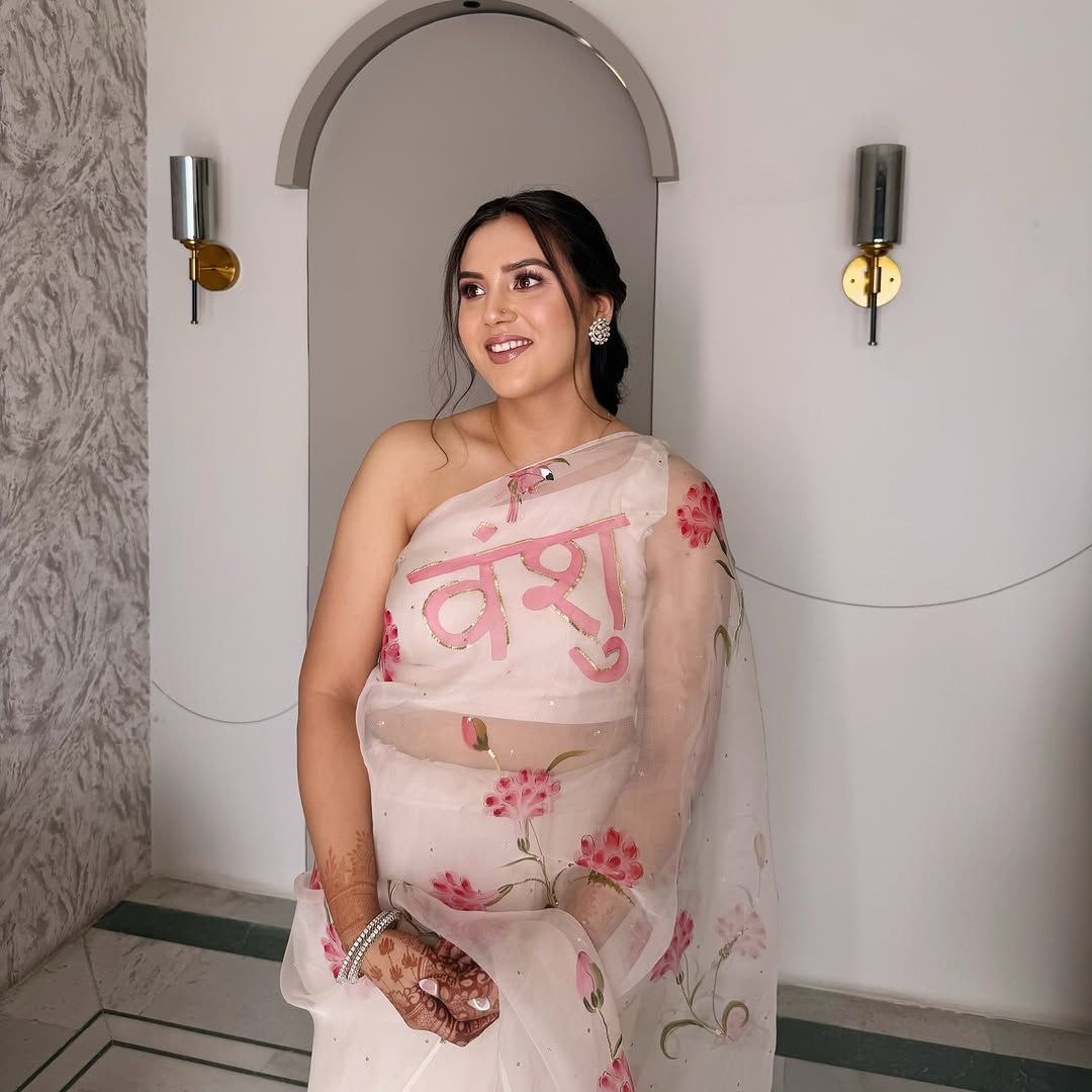 Custom Name on Carnation Organza Saree