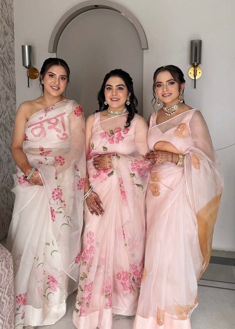 Custom Name on Carnation Organza Saree